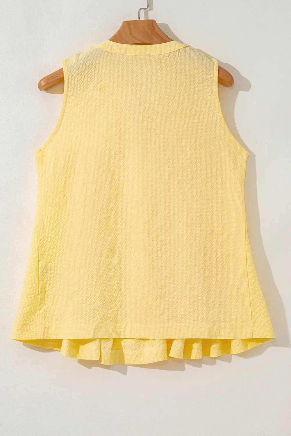 Yellow Cream Bow Tie Notched Neck Pleated Tank Top